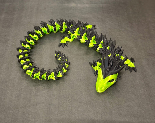 2 - LAATU - 3D - Tulostettu "Pentti" Fidget Lohikäärme, Lime/musta - PRINT NORDICA