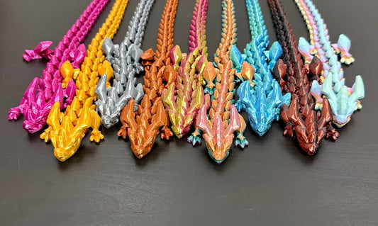 3D - Tulostettu DRAGONIX - "Tarmo" Fidget lohikäärme 32/44cm Metallihohto - PRINT NORDICA